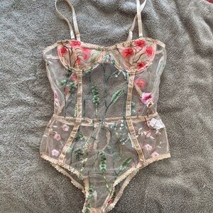 Flower print sheer bodysuit